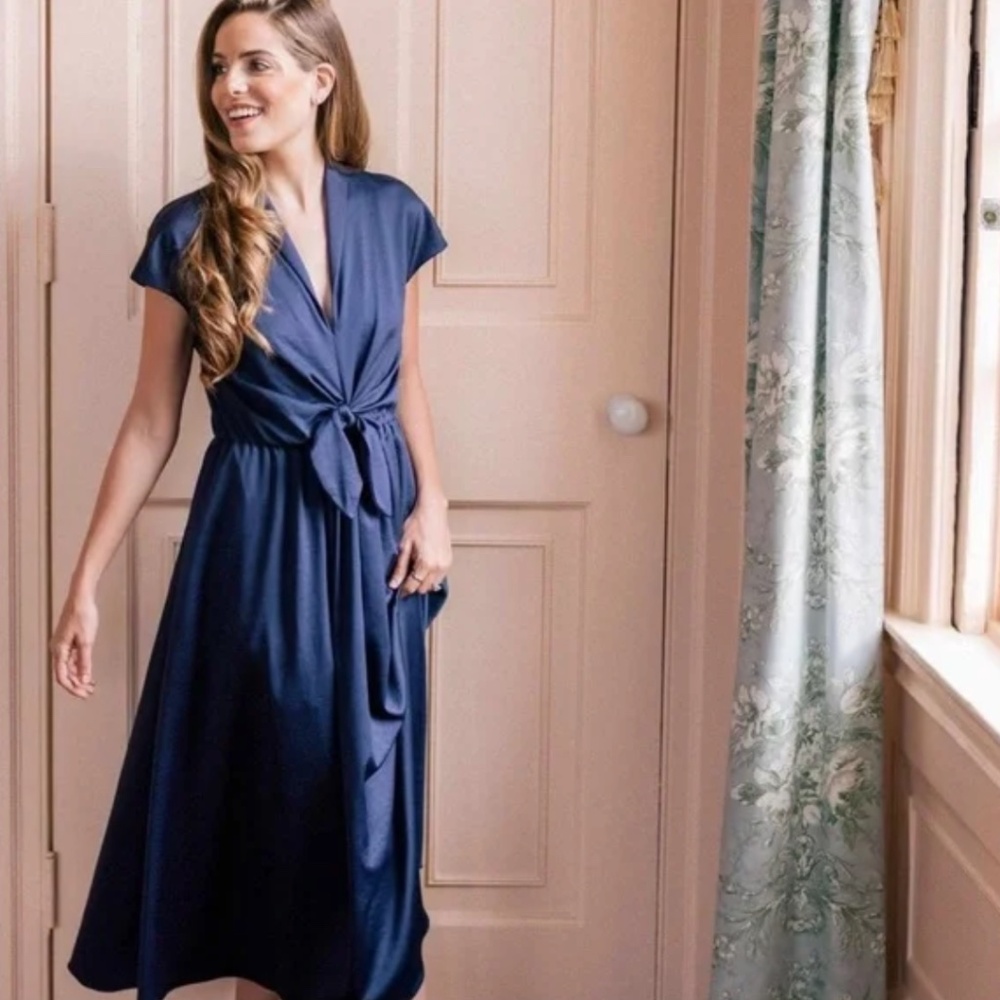 Margie Tie Waist Satin Midi Dress - Picture 2 of 9